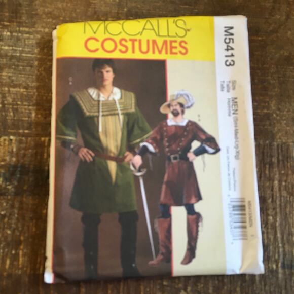 McCalls Sewing Pattern M5413 Mens Renaissance Musketeer Shirt Tunic S-XL UNCUT - Picture 1 of 2